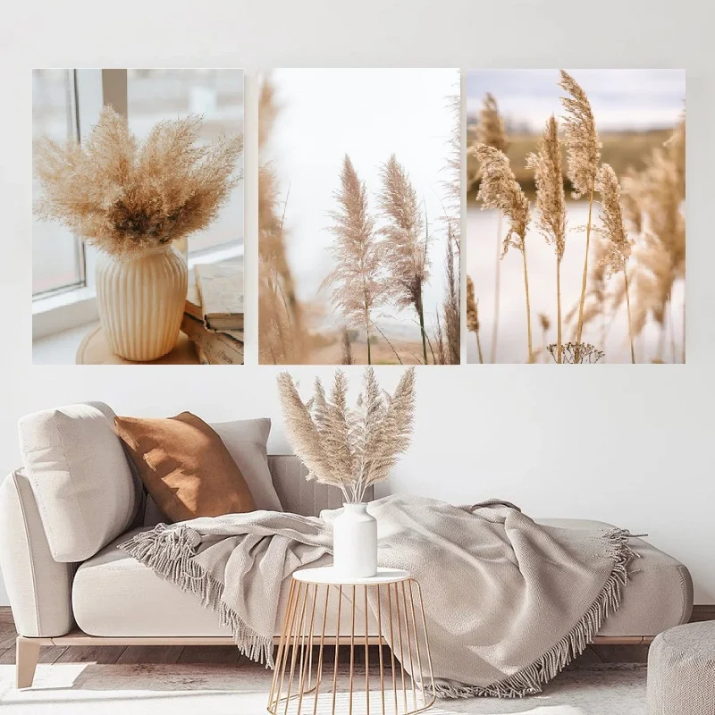 Rimless Canvas Painting Reed Rod Flowers and Plants Poster Modern Art Canvas Painter Living Room Sofa Wall Decoration Picture