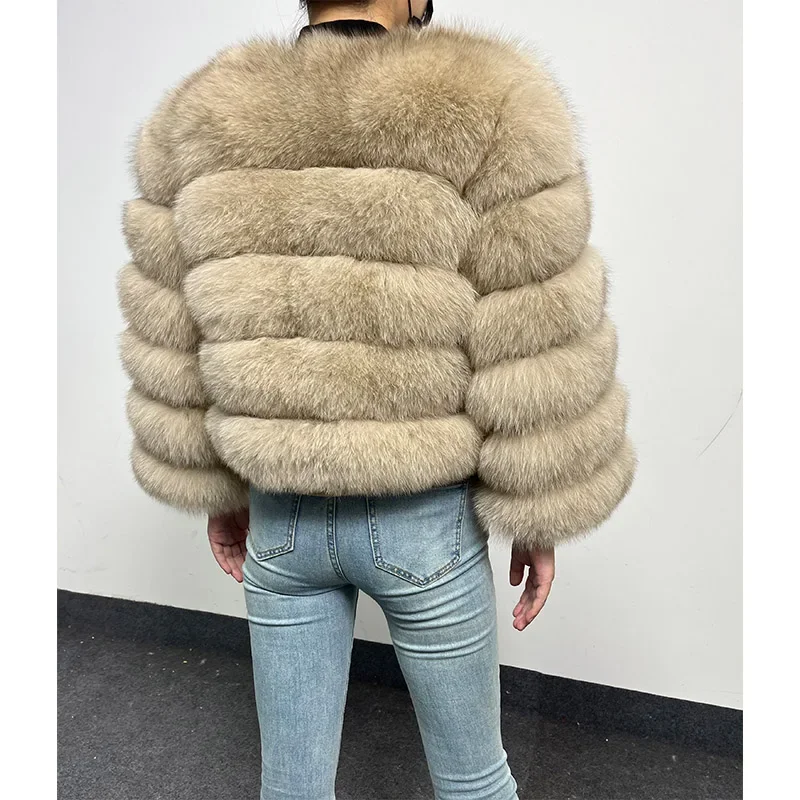 new 2024 Beige Natural Real Fox Fur Coat Women Winter Warm Luxury Fur  Detachable Long Sleeve Female Vest Furry Coats clothing