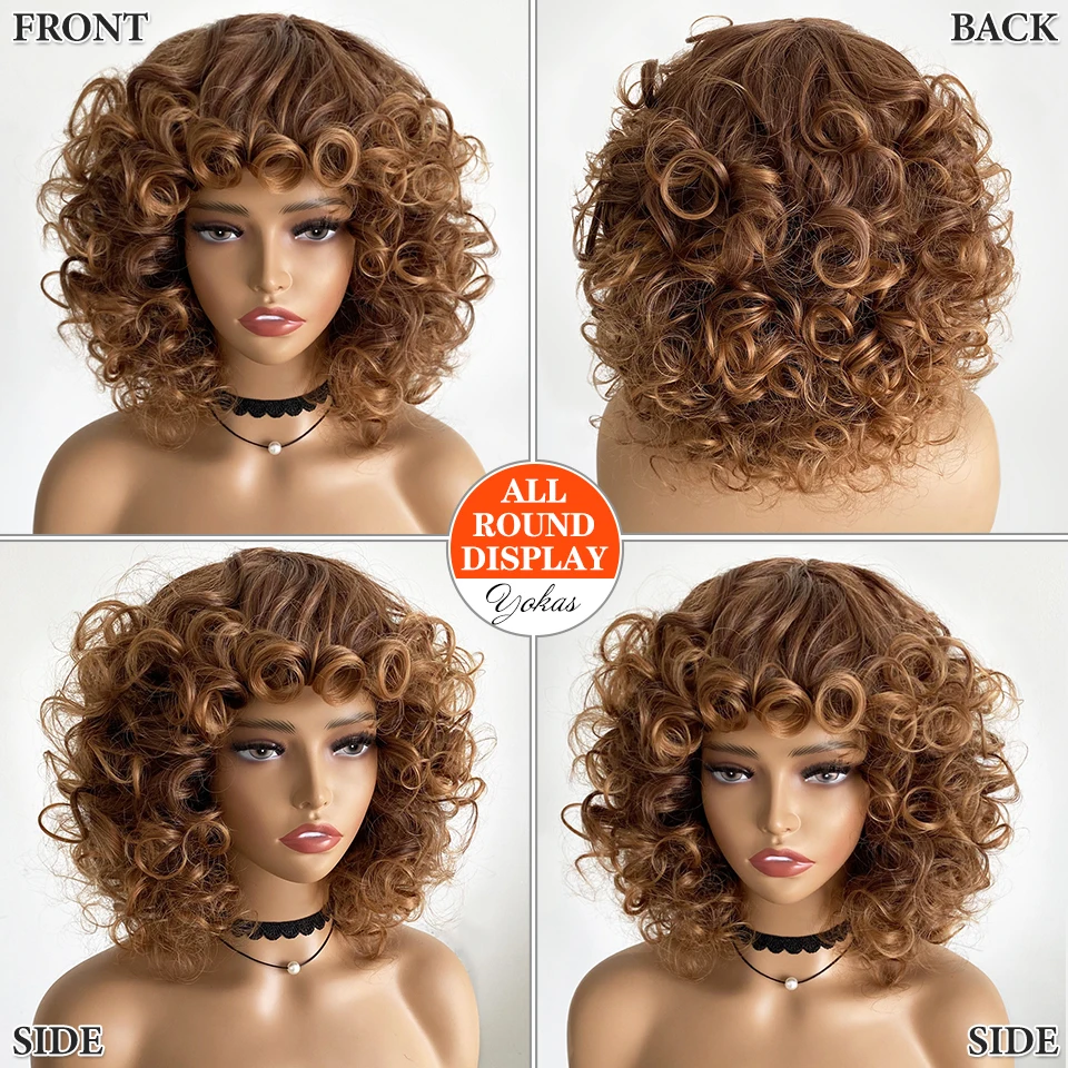 Korte Afro Kinky Krullend Pruik Synthetisch Roze Blond Zwart Wit Voor Vrouwen Weven Los Pluizig Golvend Kort Blond Natuurlijk Uitziende YOKAS