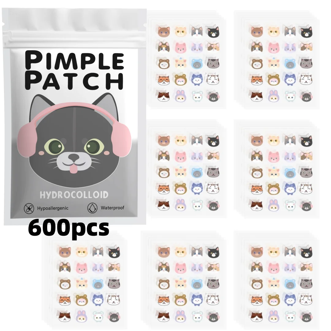 100/600PCS Cartoon acne patch, cute cat-shaped facial concealer acne patch, safe, non-toxic, gentle and non-irritating