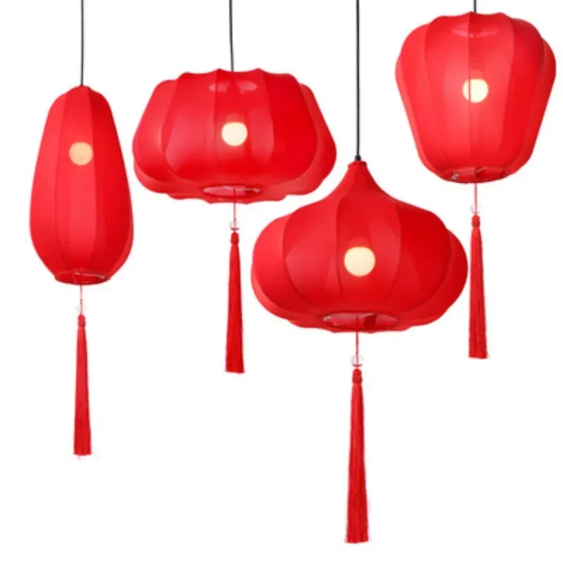 New Chinese style Chinese style chandelier restaurant, corridor fabric chandelier, Oriental red decorative lantern image 5