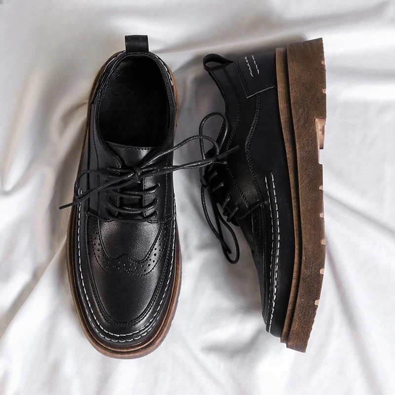 

Men's Leather Shoes Black Formal Male Casual Shoe Flat Round Toe Brogue Dress Business Legitimate Cheap Clearance Original Hot