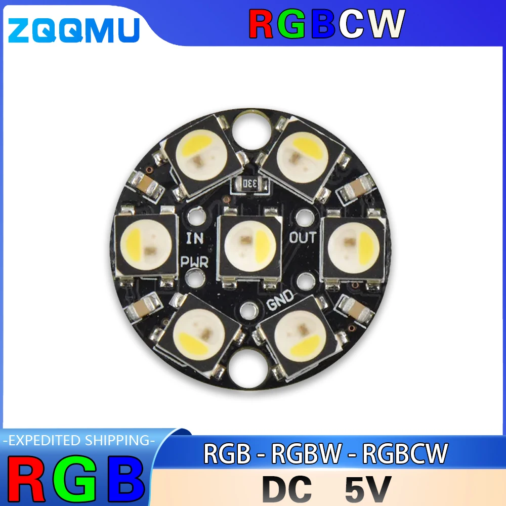 7-Bit WS2812B/SK6812 RGBW RGBWW LED Ring Module DC5V Addressable Pixel Control for Arduino DIY Smart Home Lighting