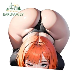 EARLFAMILY 13cm x 12.8cm Big Ass Anime Lady Car Stickers Motocycle NSFW Wink Windows Decal Windshield Sexy Laptop Accessories