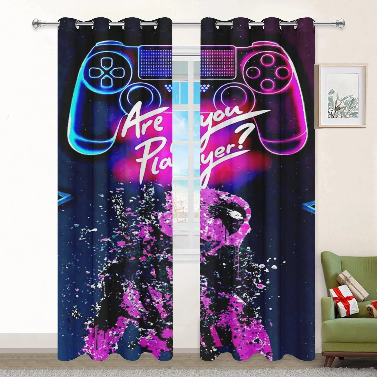 Gamer Curtains for Boys Bedroom Gaming Room Decor High Shading Curtains Playing Video Game Window Drapes Thick Blackout Drape