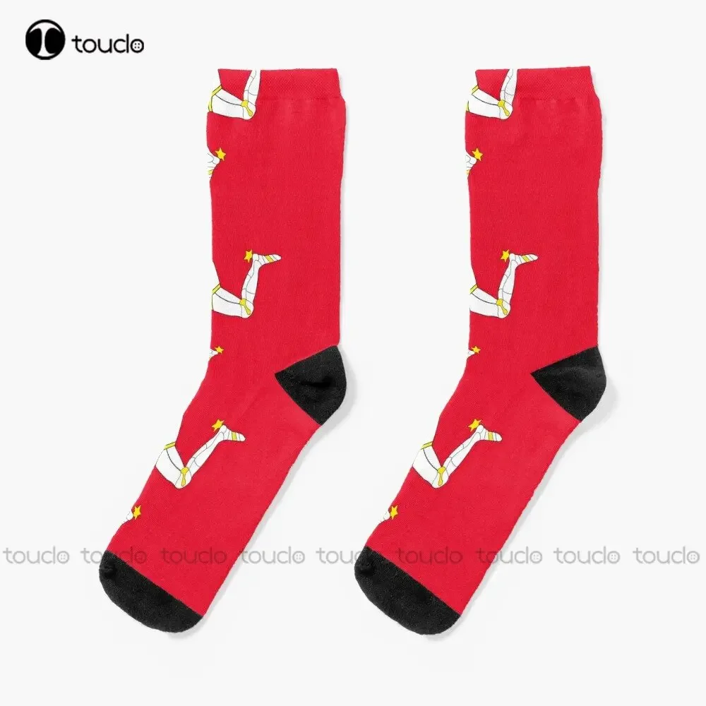 Ilha de Man - Manx Flag Socks Meias Engraçadas Para Homens Personalizados Unissex Adulto Adolescente Juventude Meias Presente Personalizado Streetwear