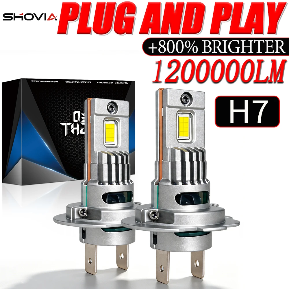 2 ampoules LED H7 pour phares de voiture CANBUS 1200000LM, lumière haute puissance, mini phare turbo sans fil, 12V 24V +800% plus lumineux