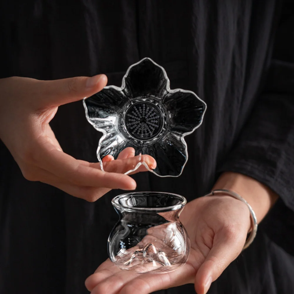 Blumen-Teesieb aus Glas mit Halterbasis, feinmaschiger Filter für loseblattige Tee, Gongfu-Tee, Kaffee, Getränke