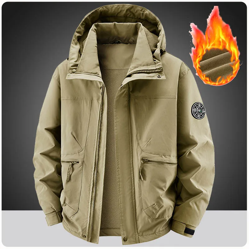 

Winter Jacket Men Outwear Fleece Liner Warm Hooded Men multi-pocket Cargo Jacket Men Windproof Casual Hiking Coat Male Clothing
