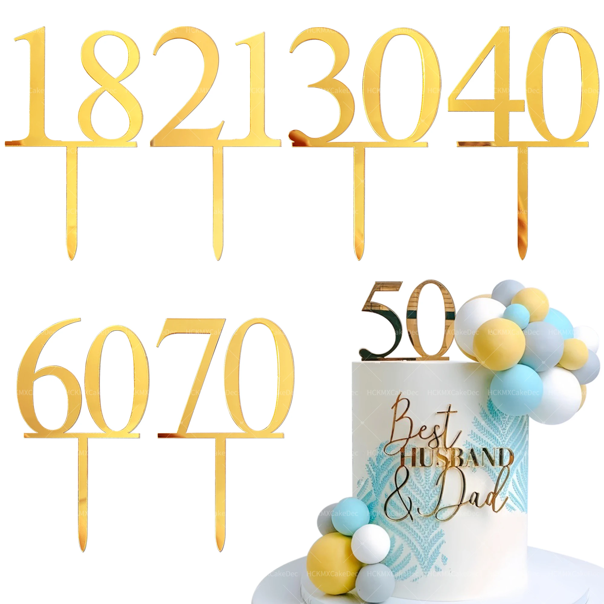 3 Stück goldene Acrylzahlen 18 21 30 40 50 60 70 Kuchenaufsatz, für Geburtstagsfeier DIY Kuchen Dessert Dekoration Lieferungen – Detail 1