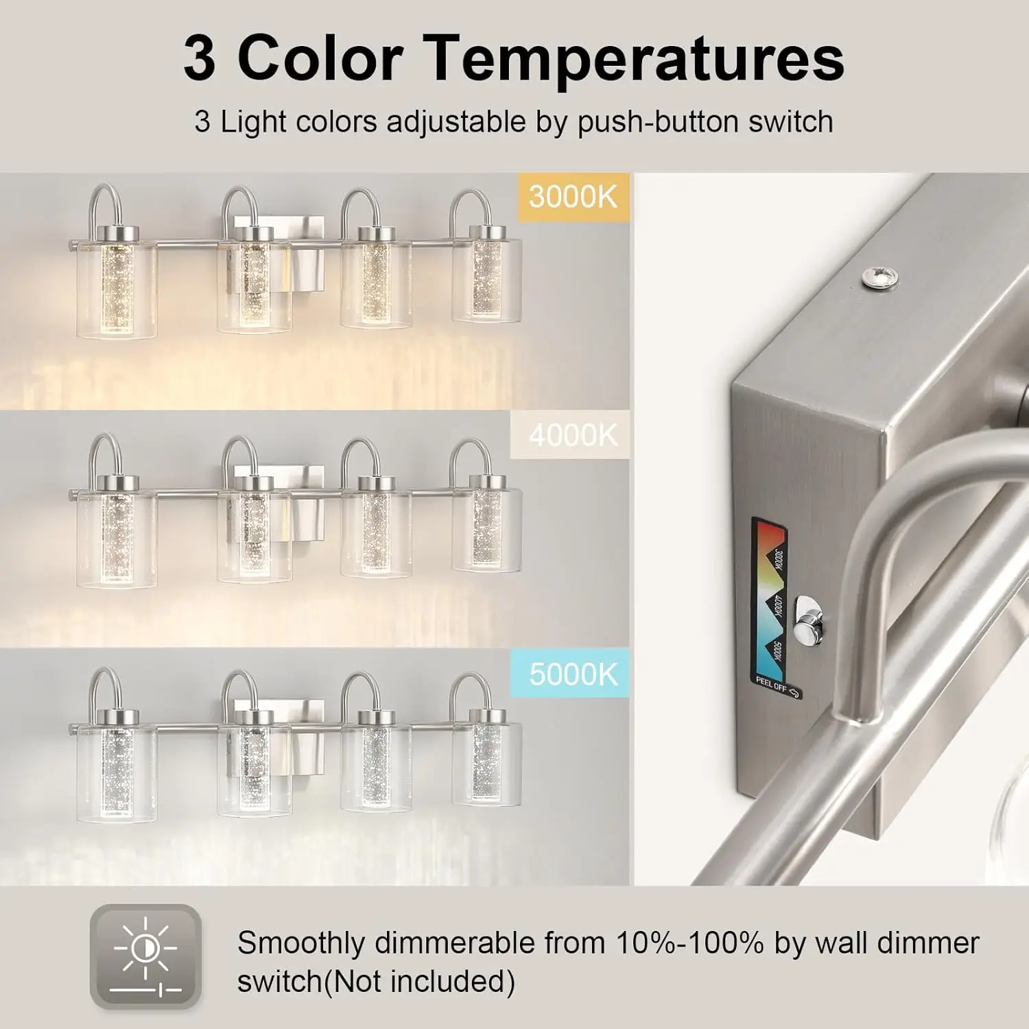 4 lichte badkamerverlichtingsarmaturen ijdelheid verlichting kristal bubbelglas dimbaar 3 kleurtemperaturen moderne wandkandelaar voor gang