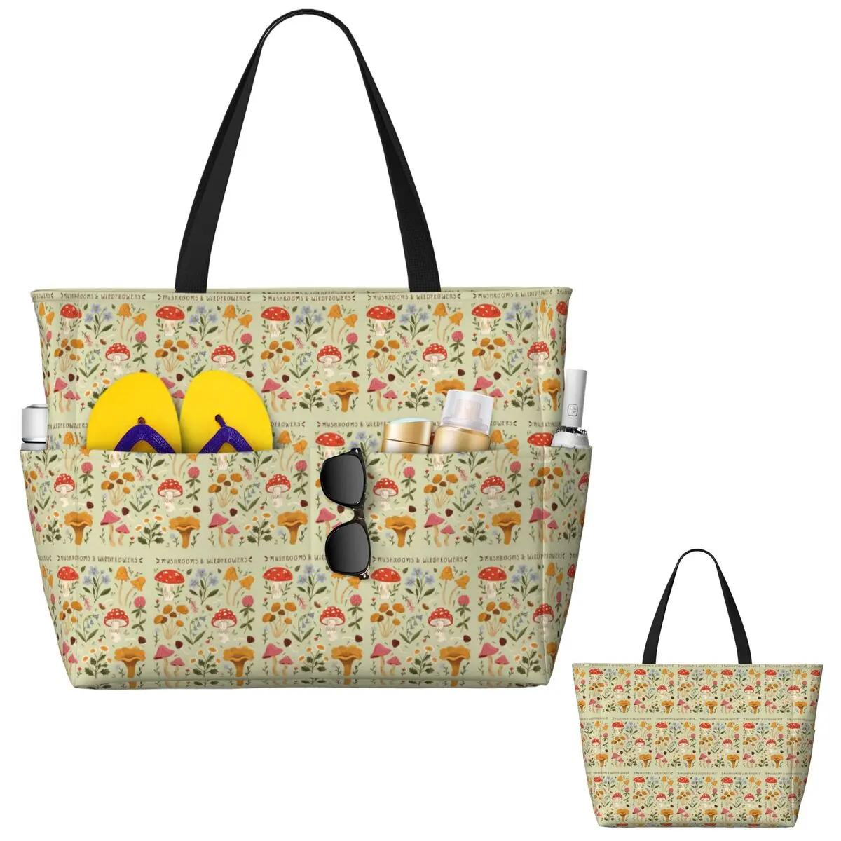 

Mushrooms And Wildflow Beach Tote Bag Sport Gym Yoga Duffle Large Tote Bag Women Travel Bag Fitness bag