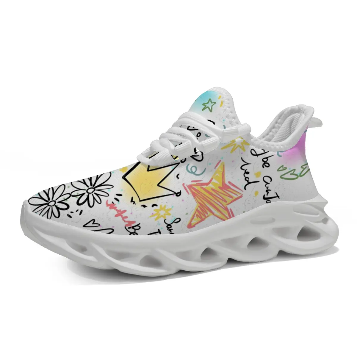 

Повседневная детская брендовая мягкая и дышащая летняя спортивная обувь на плоской подошве с цветочным принтом черепа радужного цвета и бабочкой, новая спортивная обувь с сеткой