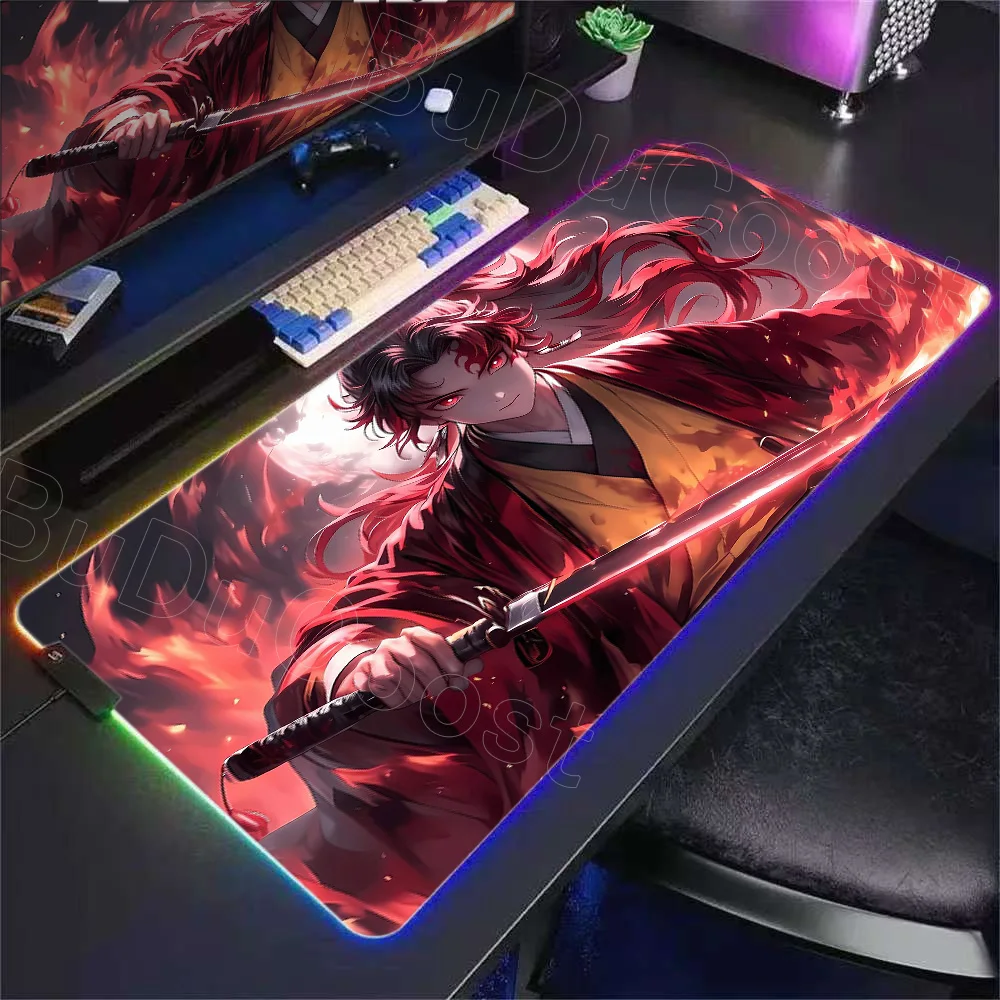 RGB Mouse Mat Demon Slayer Anime Mousepad Desk Carpet for Mouse Pad 900×400mm Keyboards Gaming Rug LED Stitch Stuff Carpets Pads