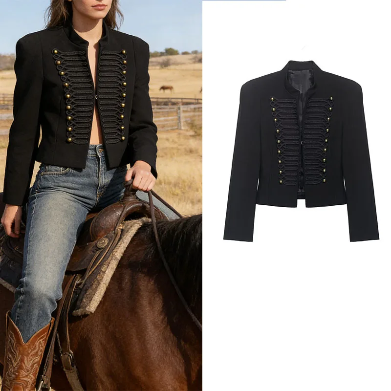 Women's Jacket Short Blazer Rope-Braided Decoration Gold Button Epaulette Women's Wear 2026 Spring Coat