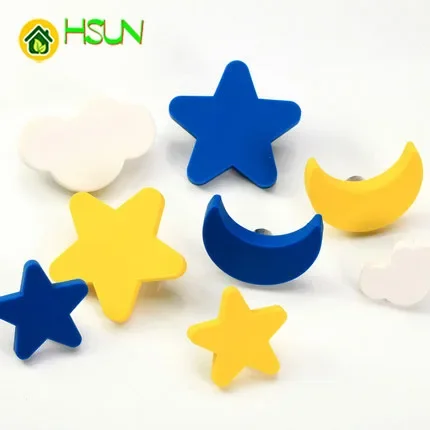 2Pcs Cartoon Star Moon White Cloud Soft Rubber Handle Children's Wardrobe Safety Handle Drawer Shoe Cabinet Environmental