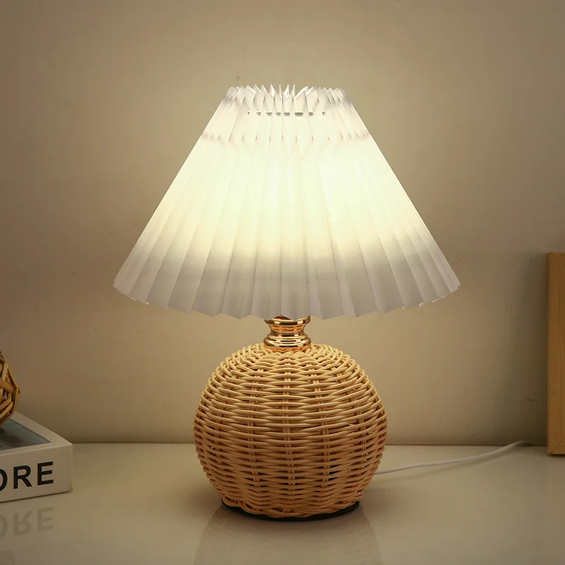 Table Lamp Nordic Ins Night Lights Pleated Cloth Lampshade Bedside Atmosphere Lighting Fixture