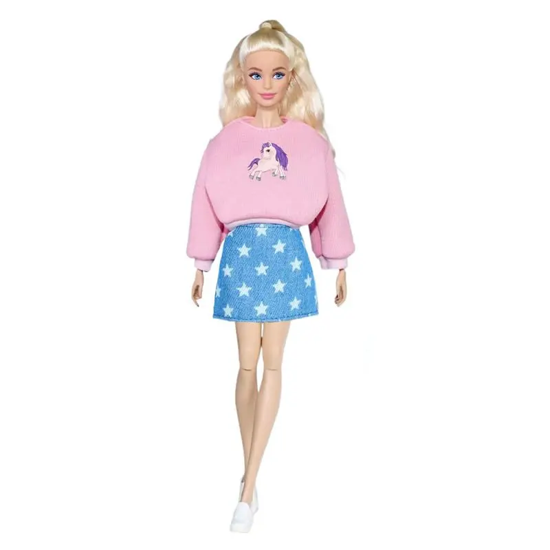 Conjunto de ropa rosa para muñecas Barbie, camisa de manga larga, pantalones vaqueros, falda con estrellas, ropa para Barbie, accesorios para muñecas de 30cm, juguetes