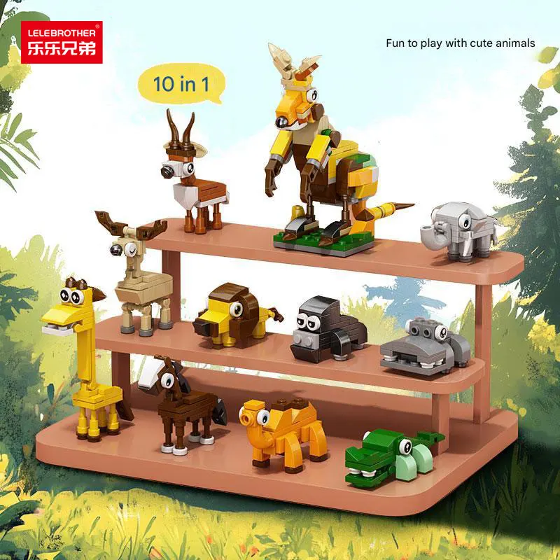 Cute pet Doberman corgi dachshund puppy gorilla rabbit pig assembly toy 10 in 1 building block