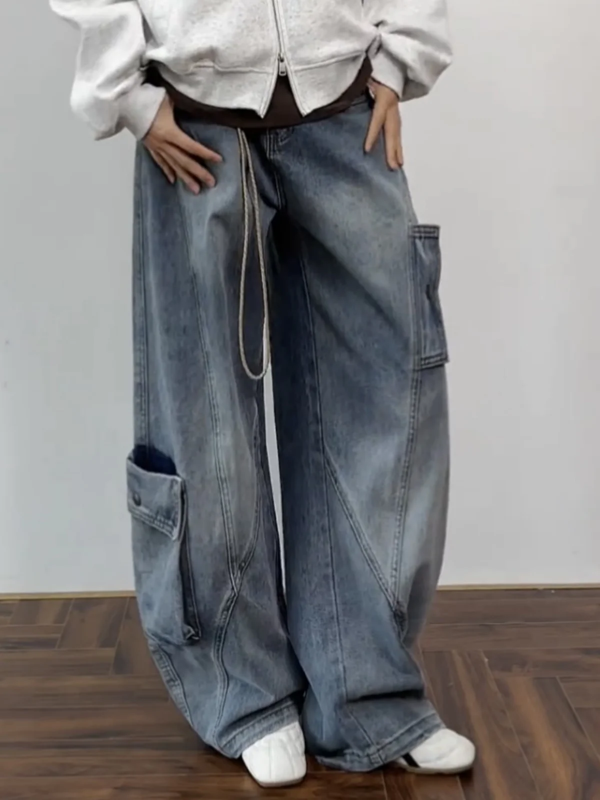 

Широкие джинсы Waed, повседневные, прямого кроя, унисекс, модные, осенне-зимние, в американском стиле, рабочая одежда, брюки из смесового хлопка