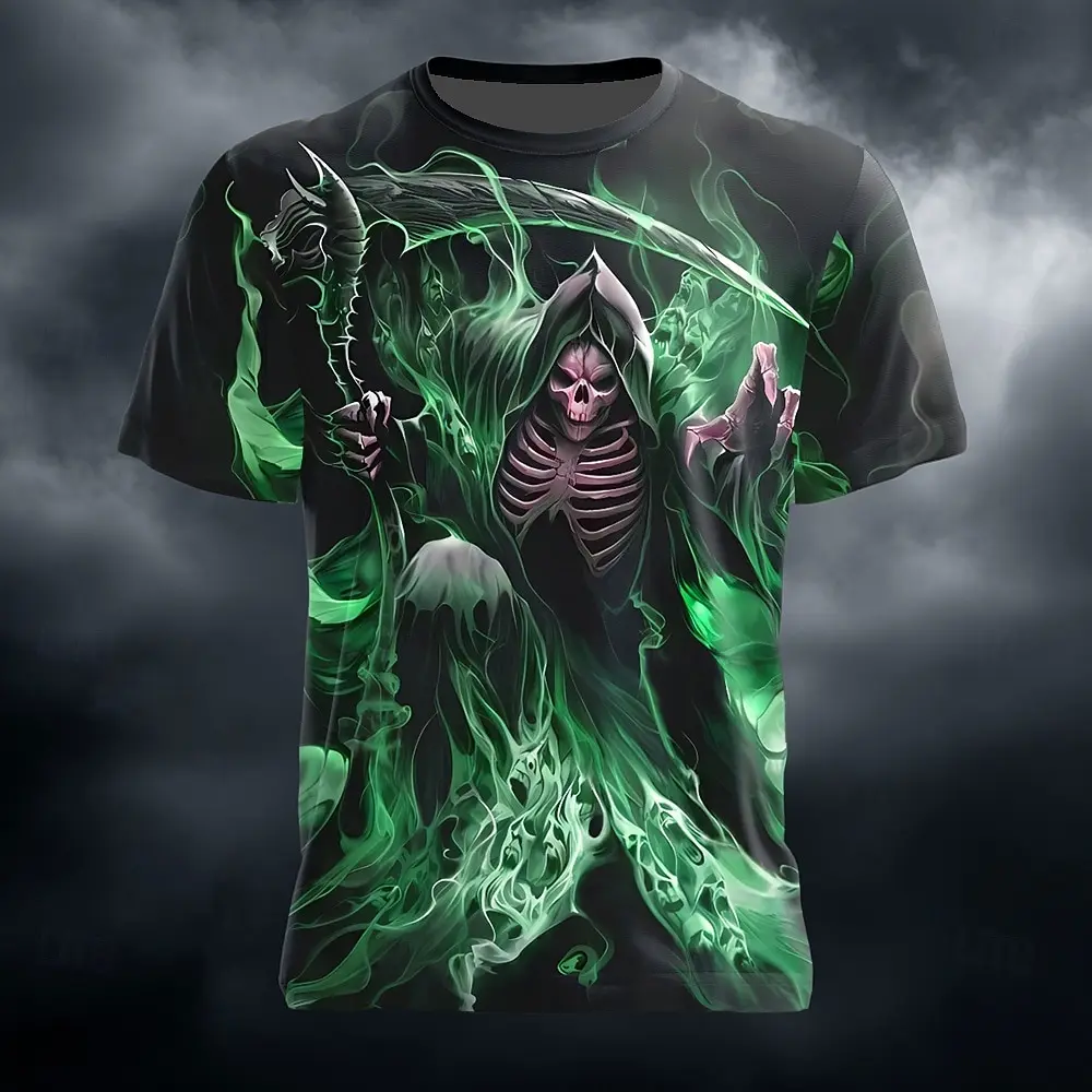 Men's Grim Reaper Skull 3D T-shirt Novelty Cool Short Sleeve T shirt Street Personality Party Daily Tops Outdoor Summer Clothing