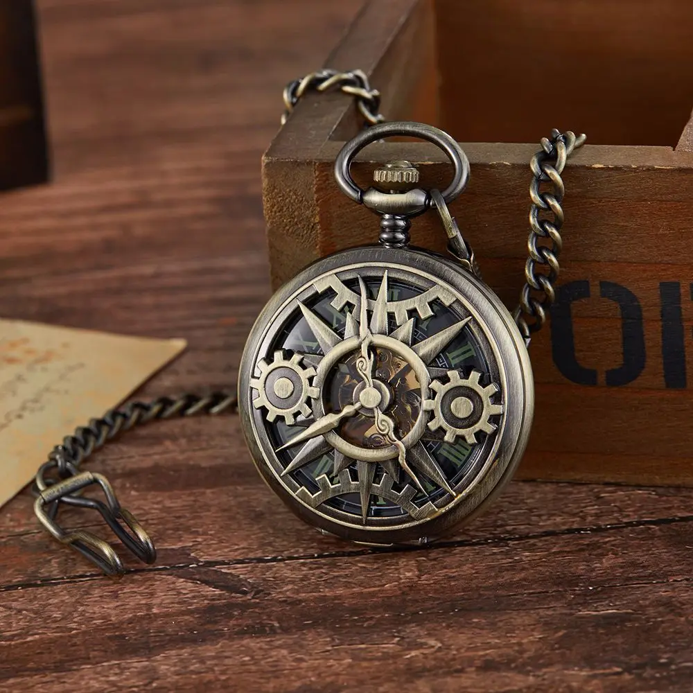 New Arrival Steampunk Retro Hollow Gear Movement Mechanical Pocket Watch  Skeleton Hand Wind FOB Pendant Gift Chain Pocket Watch