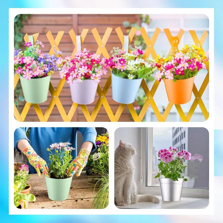 24 Pack Colored Metal Small Bucket with Handle 6 x 4.3 x 5 Inch Galvanized Bucket Pail Bulk for Ice Tin Can Classroom Craf