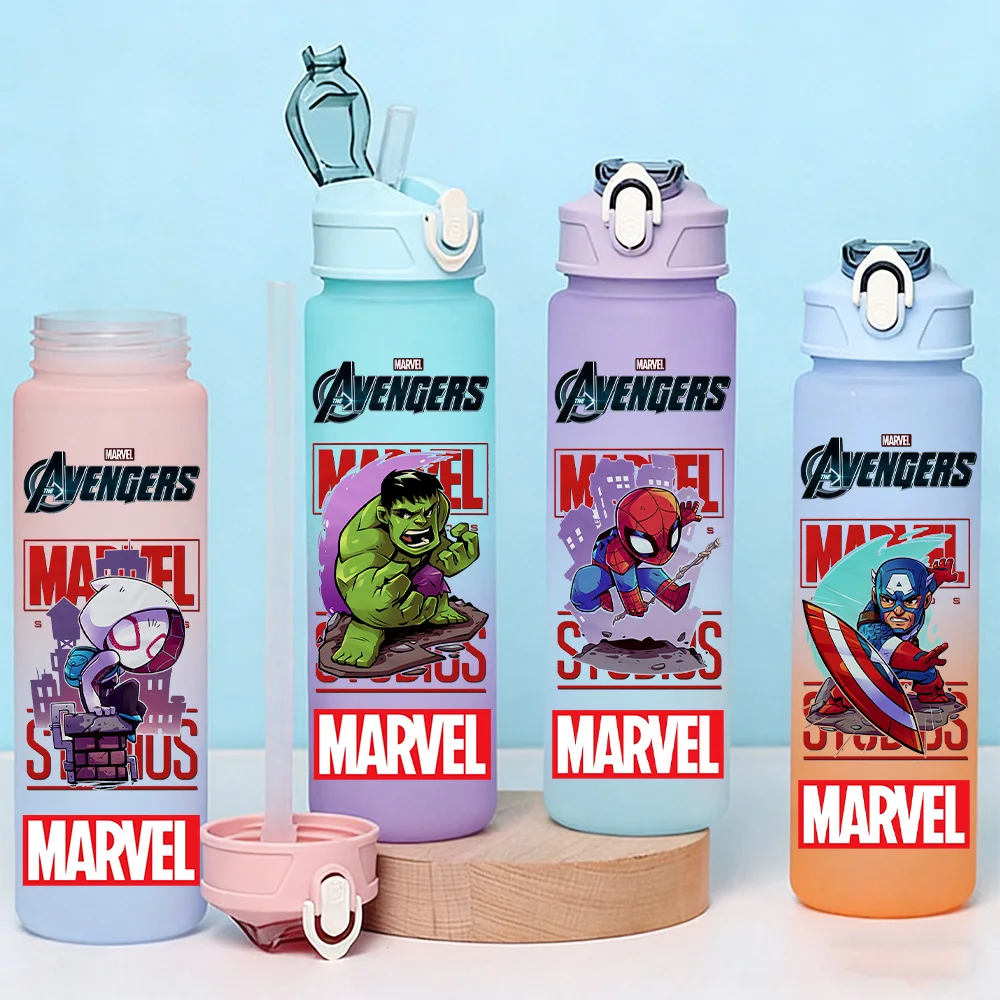 

Бутылка для воды Marvel Q Version 750 мл, большая емкость, градиентная, портативная, пластиковая, с завинчивающейся крышкой, мультяшный дизайн, с соломинкой, подарки