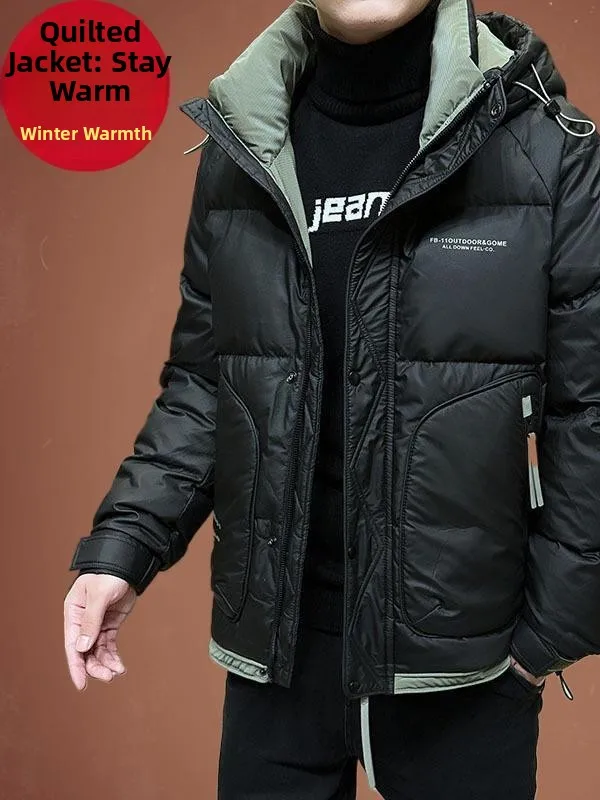 

Новая мужская повседневная куртка с капюшоном 2024 года, молодежная, теплая, зимняя, модная, ветрозащитная, с наполнителем из белого пуха, короткая, для городского отдыха