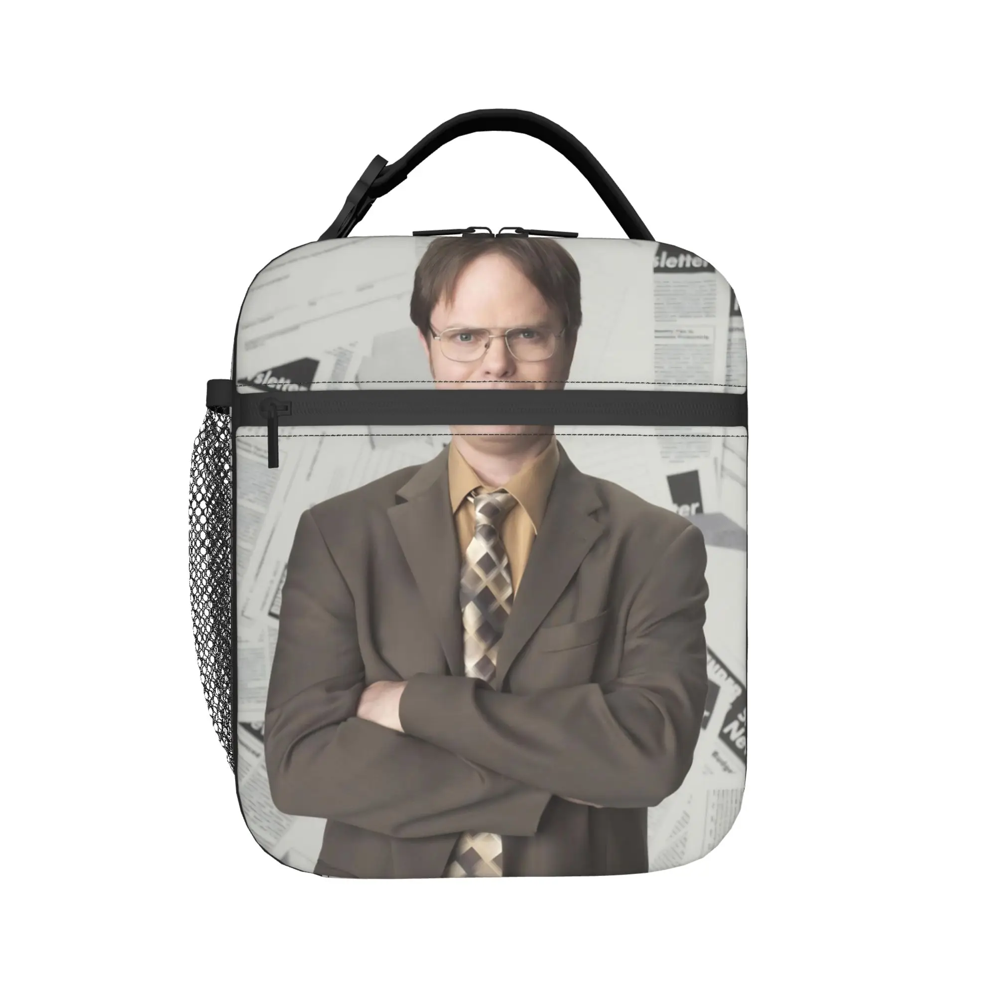 Dwight Schrute Collage Lunch Bag  Office Lunch Box For Child Aesthetic Print Tote Food Bags Oxford Portable Insulated Cooler Bag