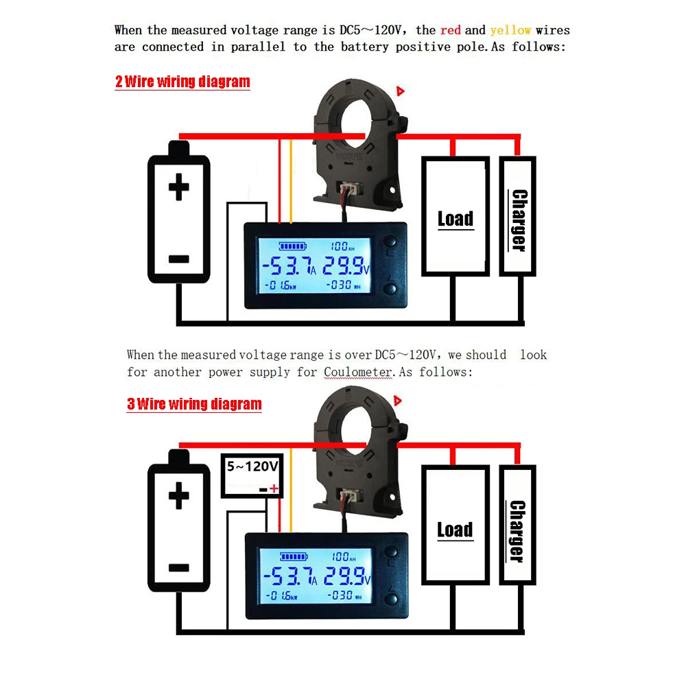 Imagem -03 - Bluetooth App Hall Coulomb Medidor Descarregador de Carga da Bateria Tensão Monitor de Potência Atual dc 12v 24v 36v 48v 60v 72v Bms