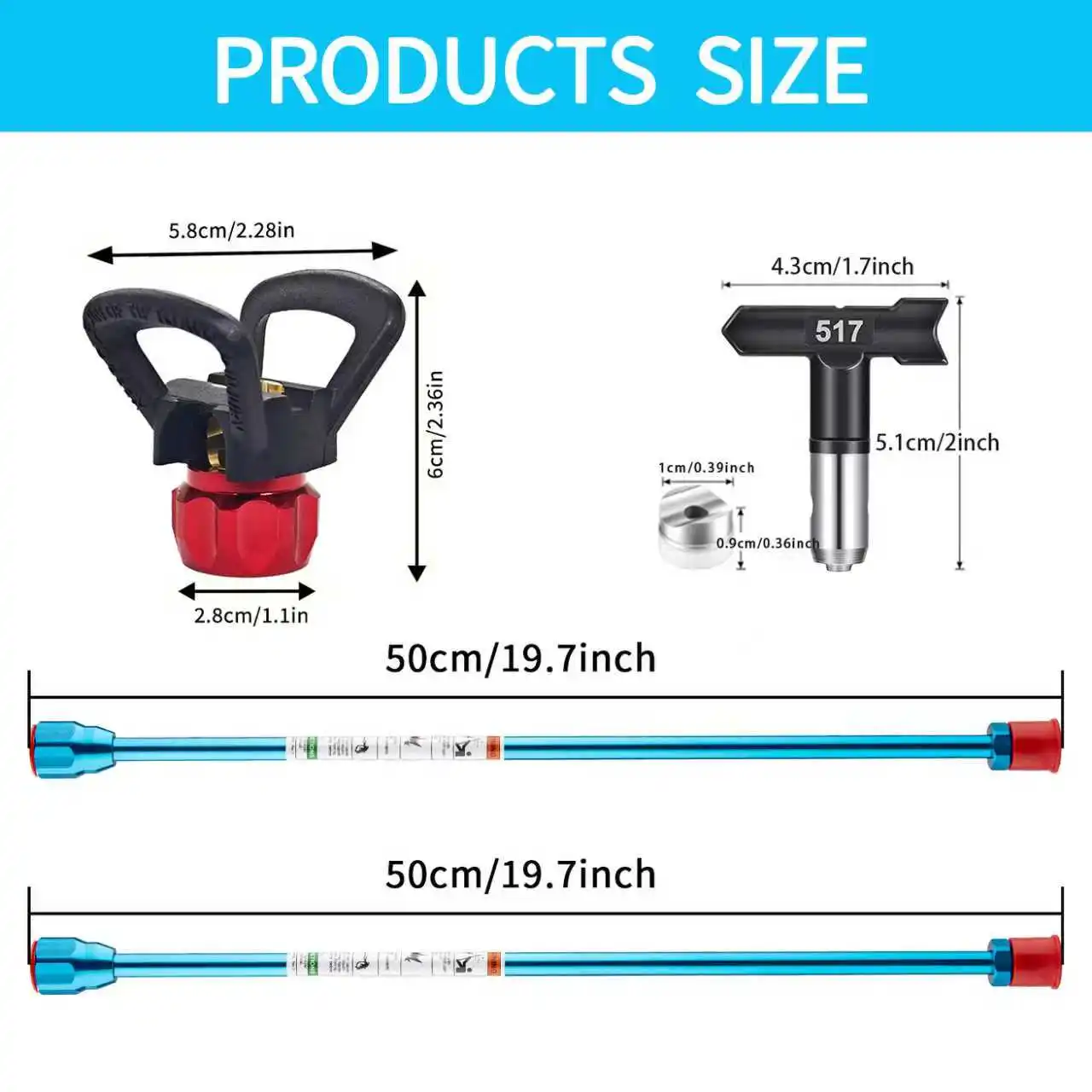 2pcs 50cm Airless Paint Spray Extension Pole + 517 Nozzle + Tip Guard, Universal Sprayer Accessories for Wall Painting image 3