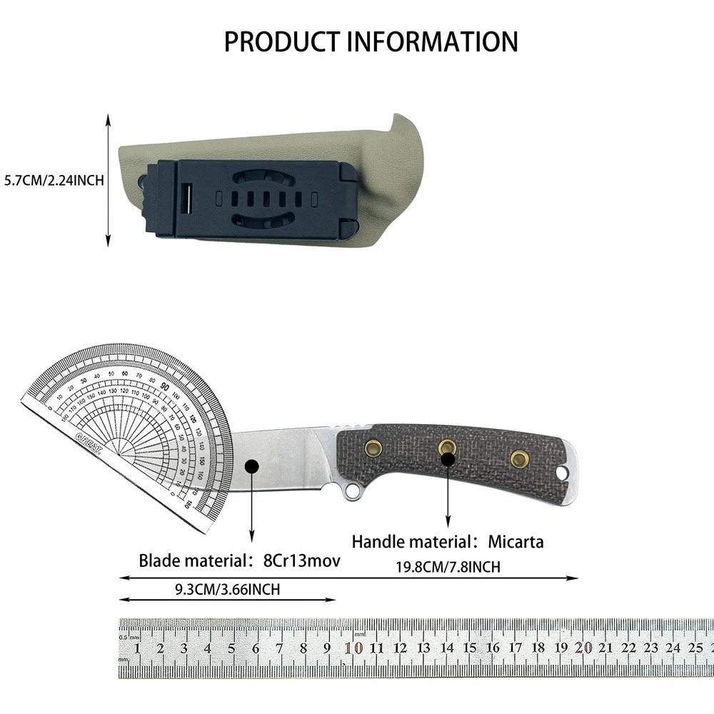 Hidden Canyon Hunter Feststehendes Messer mit Scheide 8Cr13mov Klinge, Micarta-Griff EDC Outdoor Camping Taktisches Überlebenswerkzeug
