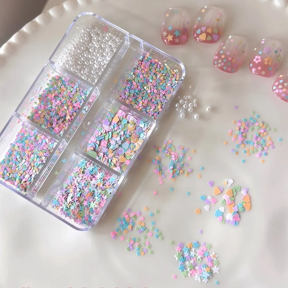 New 6 Grids/Box Nail Art Sequins Kit Mixed Shape Star Nail Charms Decorations DIY Pearl Nail Art Glitter Set Nail Decoration