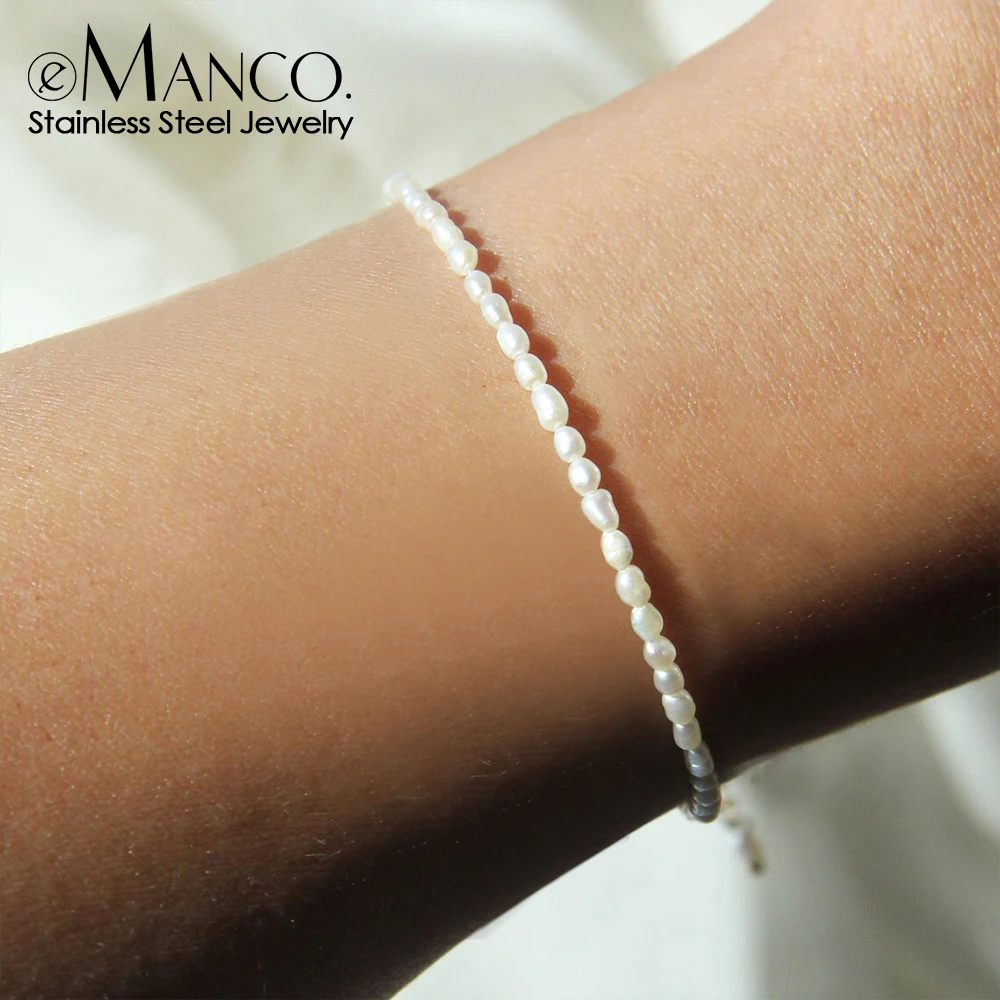 eManco New Oval Imitation Pearl Bracelet Stainless Steel Bracelet Women's Birthday Gift