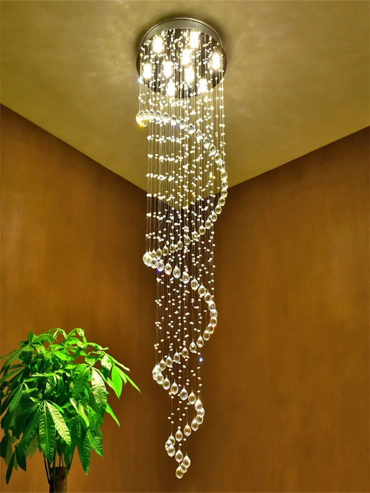 

Modern K9 Large LED Spiral Living Room Crystal Chandeliers Lighting Fixture for Staircase Stair Lamp Showcase Bedroom Hotel Hall