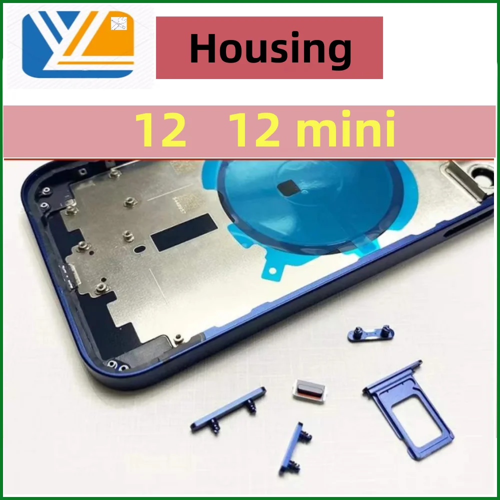 Back Cover For iPhone 12 12Mini Housing Replacement High Quality Housing Battery Cover for 12 Chassis with Side Buttons+SIM Tray