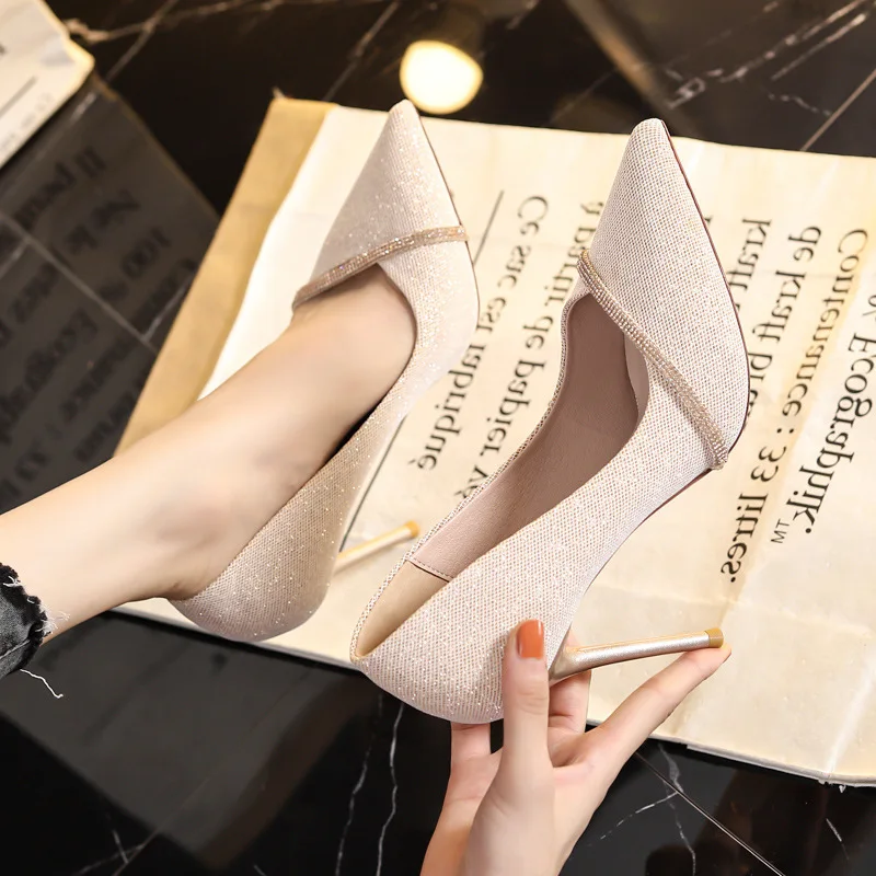 High Heels Women with 2023 New Spring and Autumn Pointy Women\'s Shoes Dress Wedding Shoes Temperament Banquet Single Shoes