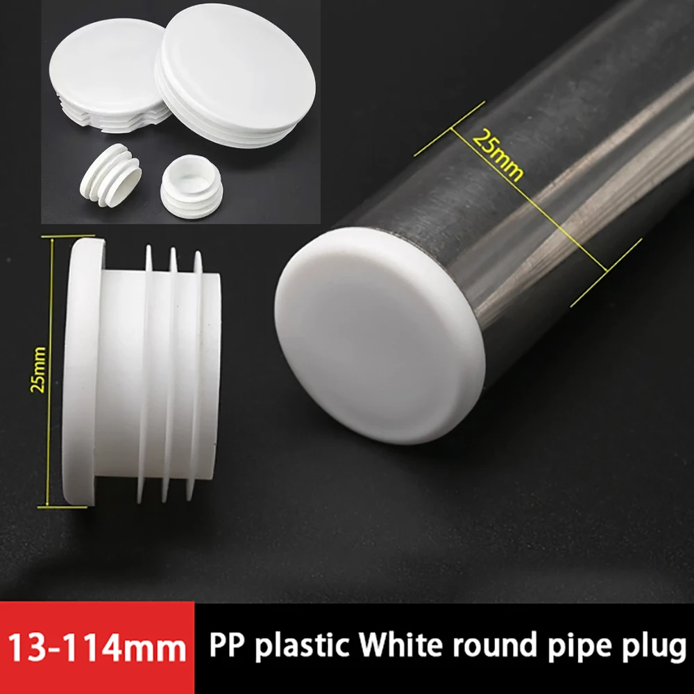 PP Plastic White Round Plug Dia 13/20/25/32/40/45/50/58/60/74/80/90/100/114mm Table Chair Furniture Accessories Round Pipe Plug