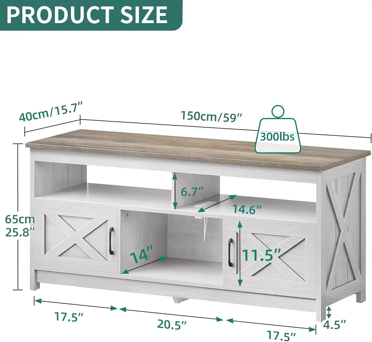 TV Stand for 65 55 Inch TV with Power Outlet, Farmhouse Entertainment Center with Storage Cabinets and Open Shelf, Rust