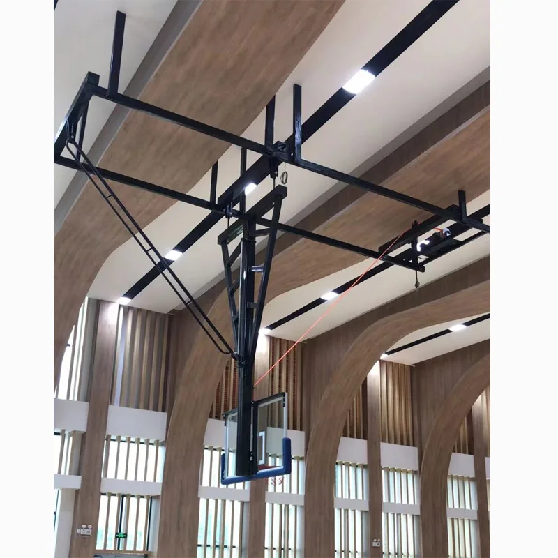 

Factory Supply Gymnasium Ceiling Mounted Basketball Hoops Fixed Stand Electric Type for Sale