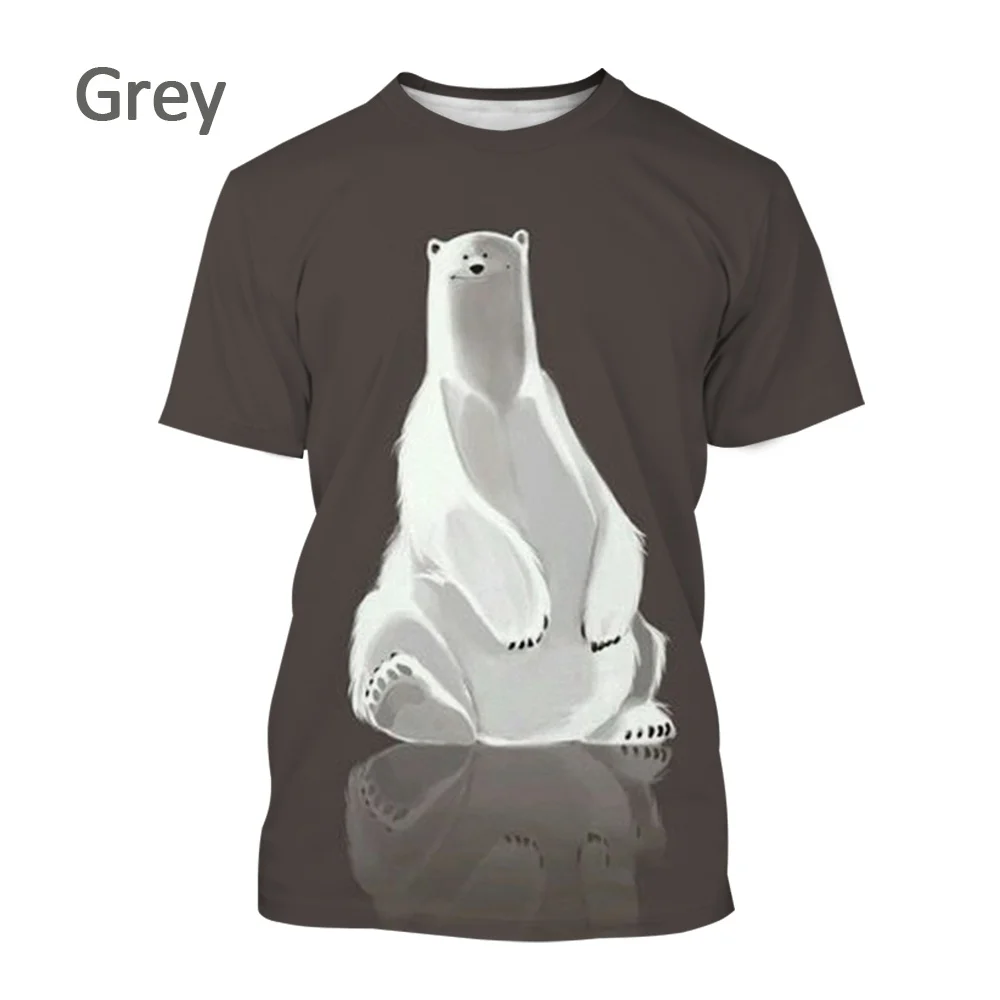 Men and Women Cute Polar Bear Collar Shirt New 3D-printed Cute Polar Bear T-shirt Summer Polar Bear Animal Print Design