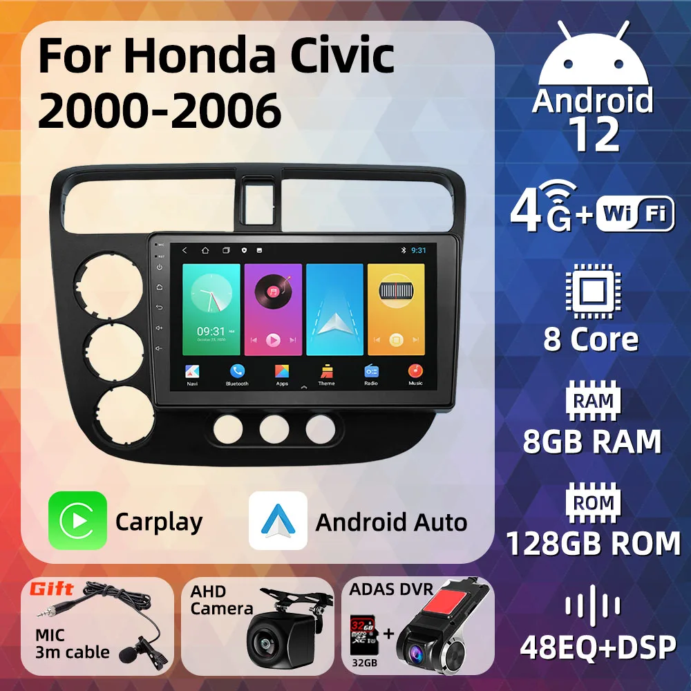 2 Din Car Radio for Honda Civic 2000 - 2006 Android Stereo Multimedia Player Navigation WIFI FM GPS Audio Autoradio Head Unit