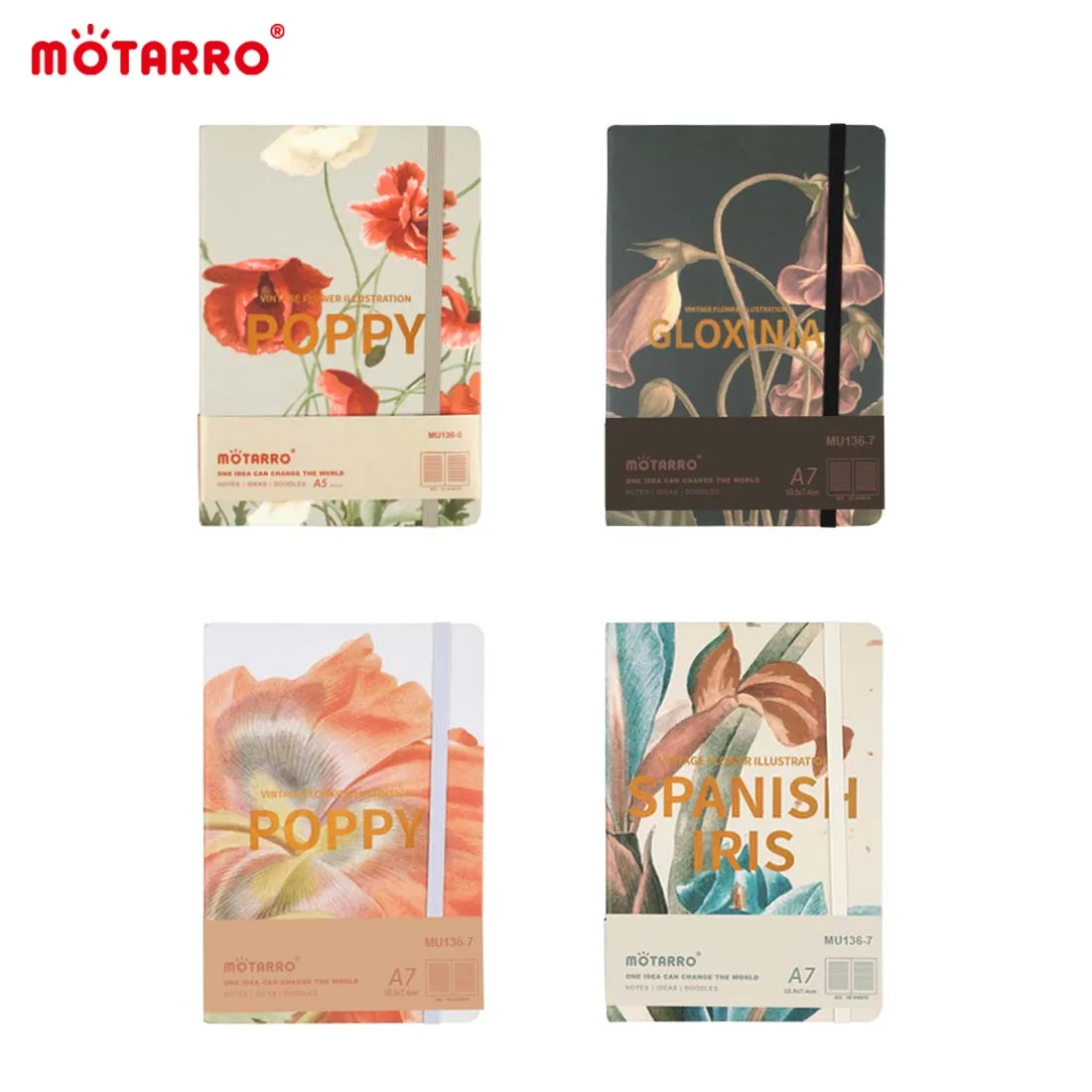 MOTARRO 1Pcs A7 Notebook Flowers Printed Cover Notepad Gold Memo Ins Hand Ledger for Student School Office Supplies Notepad