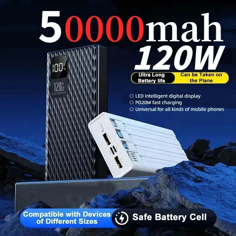 

Портативный внешний аккумулятор (Power Bank) 500000 мАч 140 Вт с супербыстрой зарядкой для Xiaomi, iPhone, Huawei, Samsung