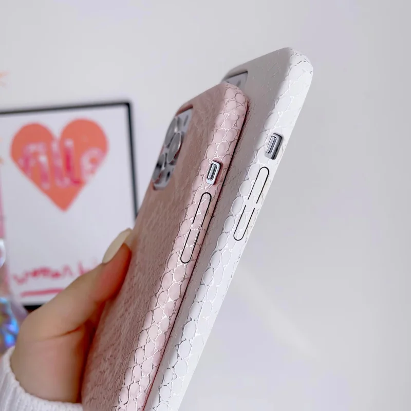 Luksusowe, eleganckie, skórzane, silikonowe etui na telefon do Iphone 11 12 13 14 15 16 Pro MAX Plus X XS XR 8 White Pink Cover