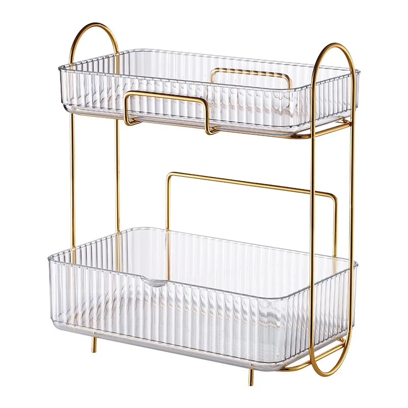 Double Layer Storage Rack Light Luxury Sorting Storage Rack Cup Makeup Desktop Storage Box Home Bathroom Bedroom Organizer Shelf