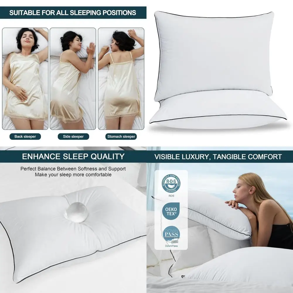 コットンシェルホワイトダウン枕 - 400TC、スタンダード20x26 - 横向き寝・うつ伏せ寝の方に最適（2個パック）