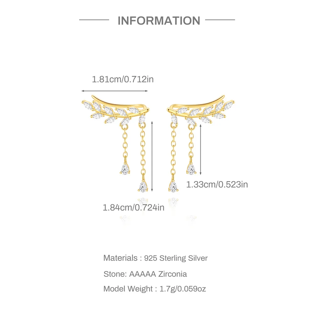 Aide Dainty Ear Climbers Cuff Earrings for Women 925 Sterling Silver Luxury Cuff Crawler Earings Bride Wedding Jewelry Gift