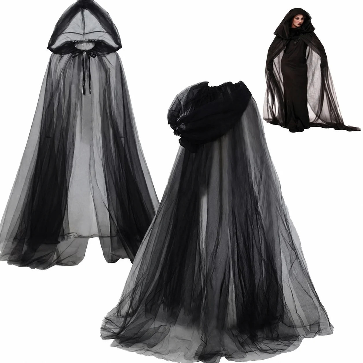 Full Length Cloak Long Mesh Cloak Cosplay Cloak Sheer Ruffle Long Cape For Costume Balls Cosplay Exhibitions Holiday Styling